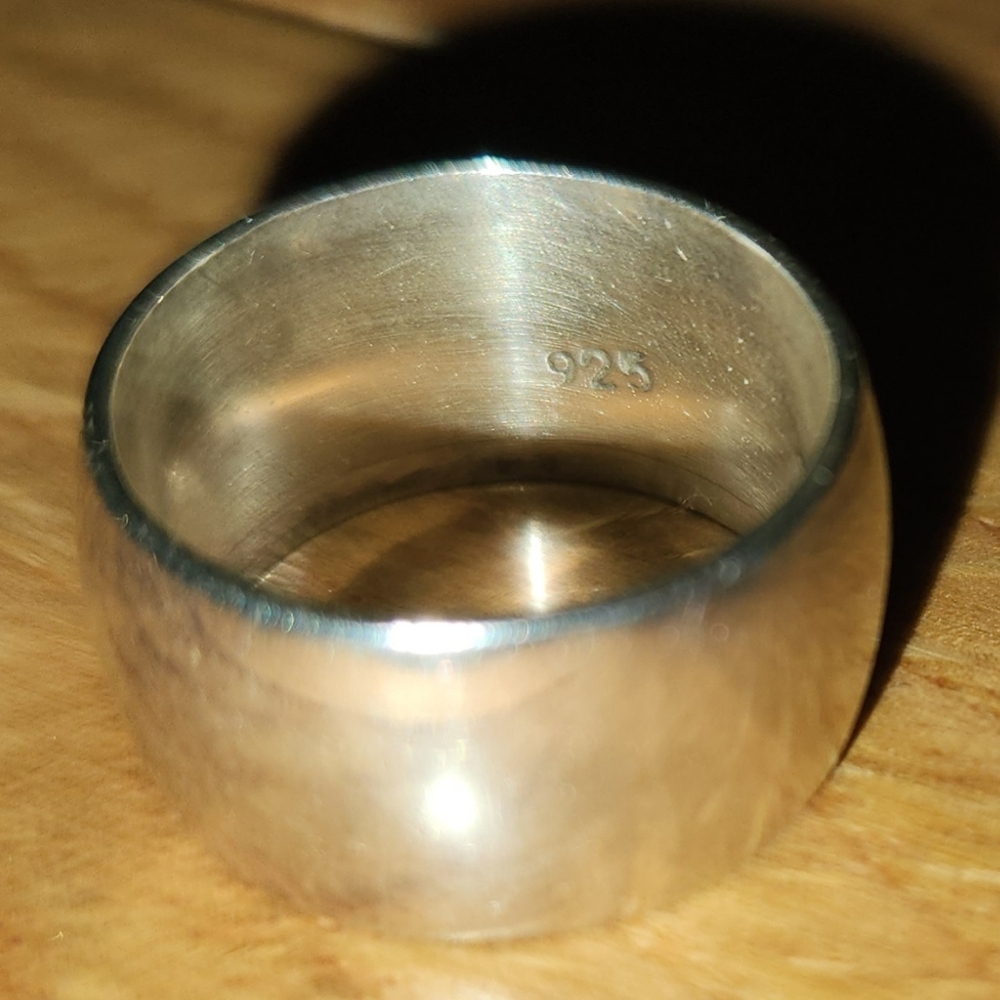 VINTAGE 925 SILVER WIDE CIGAR RING BIKER MODERNIST VERY HEAVY MAYBE SIZE 5